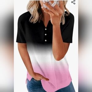 Women's Black and Pink Ombre Short Sleeve Top